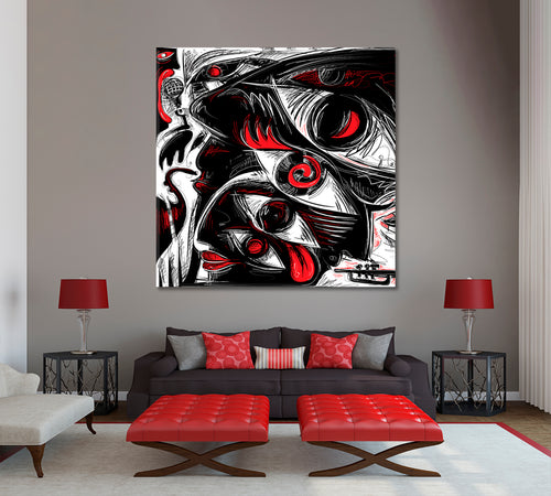 FOUR EYE Black Red White Modern Abstract Work