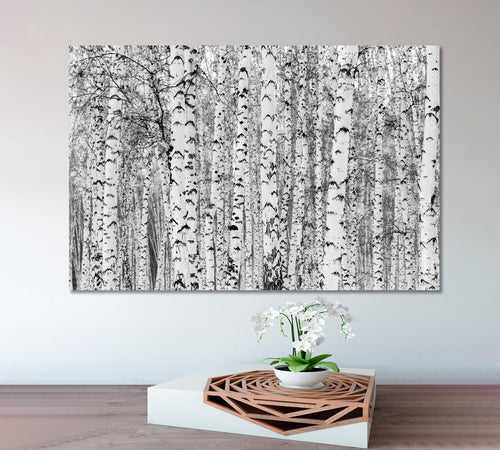 Birch Forest Winter Landscape Black and White Photo Print