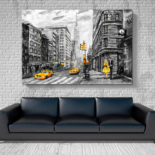 Romantic Gray Yellow New York Man Woman Modern Art