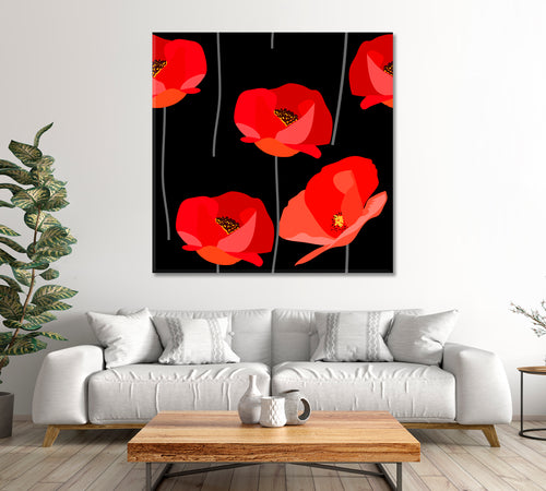 RED POPPIES Vivid Floral Pattern Poster