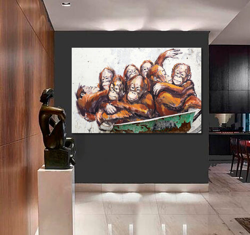 BANKSY STYLE GRAFFITI Orangutans in a Wheelbarrow Street Art