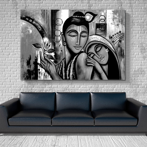Lord Krishna Religious Abstract Black And White