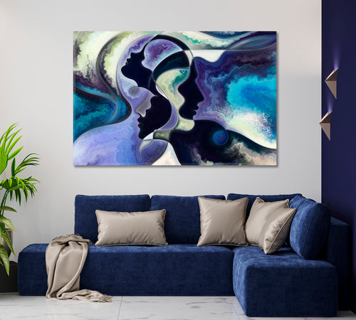 FACES Modern Abstract Expressionism Blue Purple Flowing Curves