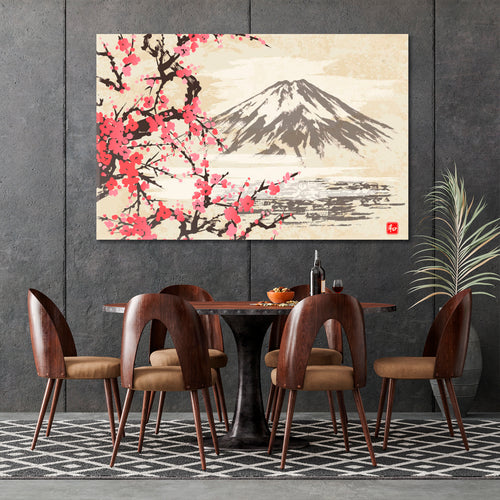 Oriental Style Mountain Fuji Sakura Japanese Cherry Blossom Trees HARMONY Canvas Print