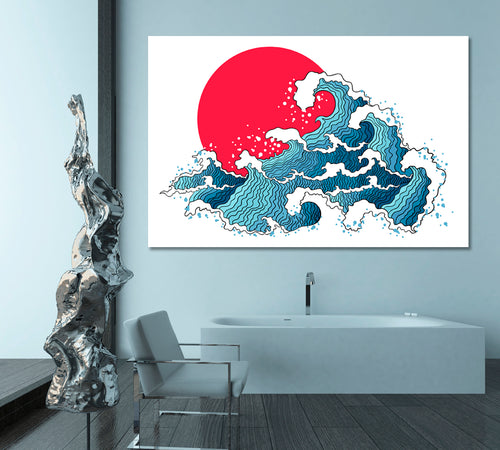WAVE Ocean Asian Waves and Sun Japanese Canvas Print