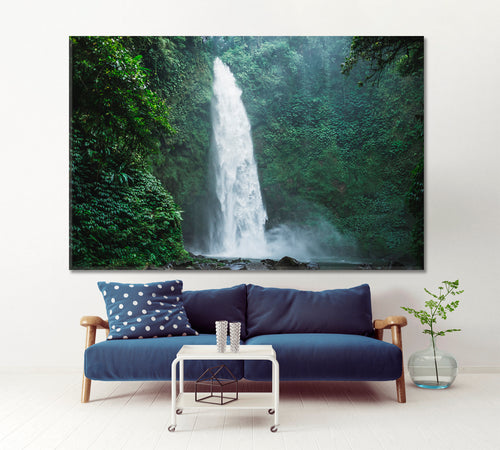 Powerful Nung-Nung Waterfall Jungle Tropical Rainforest Bali Scenic Landscape Canvas Print