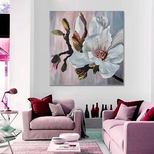 MAGNOLIE Most Tender Large Flowers Pastel Colors Best Floral Canvas Print | Square Panel