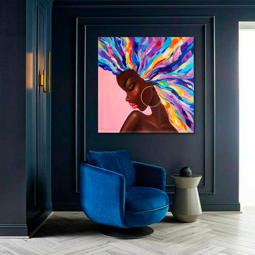 VIVID BEAUTY Beautiful African Girl Bright Color Artwork Fine Art - Square Panel