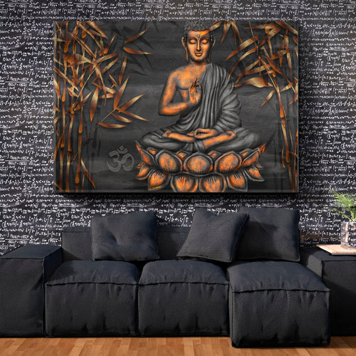 Golden Buddha Lotus Pose Om Symbol Bamboo