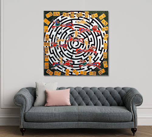 LABYRINTH Modern Abstract Art Dominoes Parts Horses People Maze