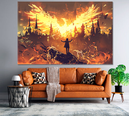 SURREAL FANTASY Mysterious Wizard And Phoenix Canvas Print