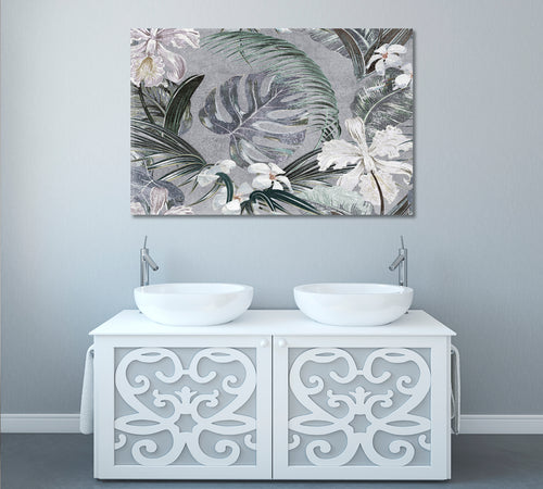 Gray Tropical Leaves Abstract Floral Poster