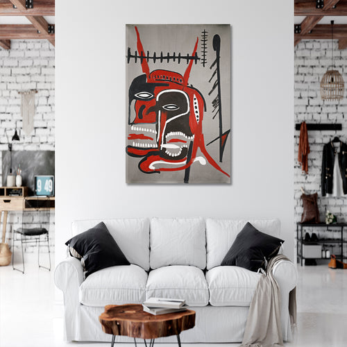 BASQUIAT STYLE HEADS Basquiat Sculs Canvas Print Wall Art - Vertical