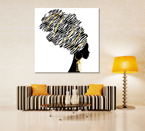 African Woman Abstract Portrait Traditional Turban Kente Head Wrap