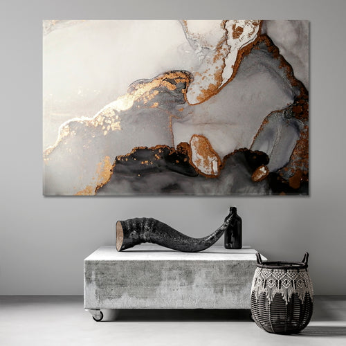 FLUID ART Black and Gold Effect Luxury Abstract Alcohol Ink Canvas Print