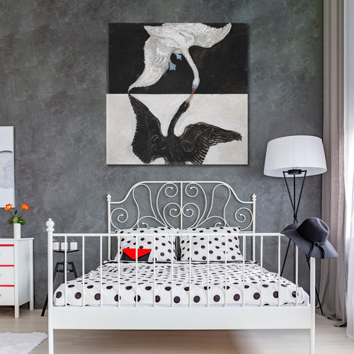 BLACK & WHITE SWAN Abstract Modern Hilma Klint Style - S