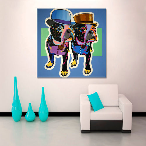 HIPSTER | Funny Hipster French Bulldog Bosses Canvas Print - Square