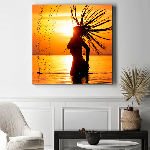 SEA SPLASH Golden Sunset Beautiful Female Silhouette