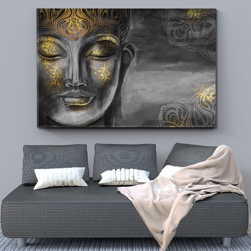 Buddha Bodhisattva Modern Grey Gold Painting