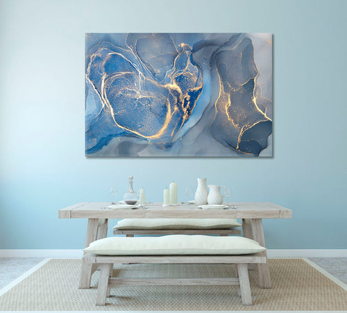 Light Blue Abstract Colorful Modern Art Marble Ink Colors