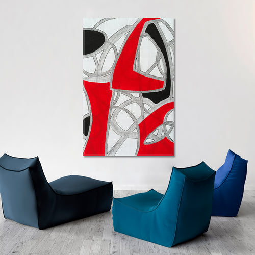 MODERN ABSTRACT EXPRESSIONISM RED BLACK GREY WHITE