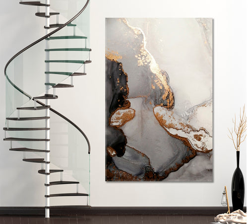 ABSTRACT MARBLE ART Fluid Oriental Turkish Style Black And Gold | Vertical