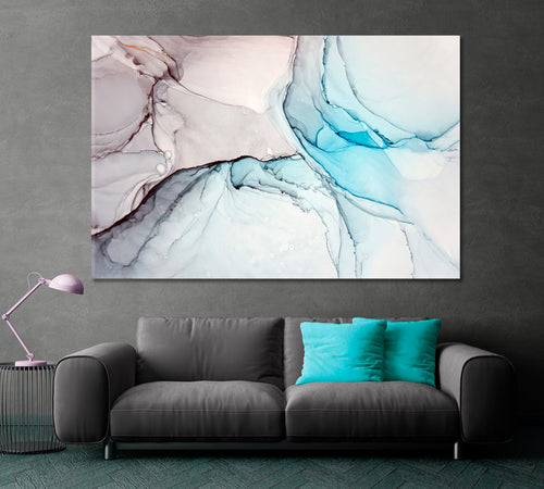 Turquoise Gray Marble Oriental Alcohol Ink Painting