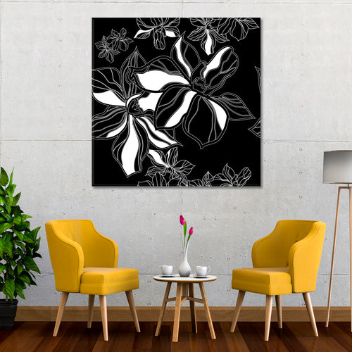 Black And White Flowers Leaves