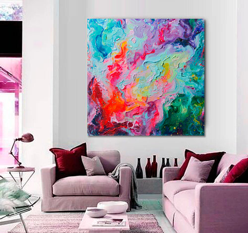 GALAXY Cosmic Fantasy Pattern Rainbow Vivid Colors Abstract Strokes Canvas Print - Square