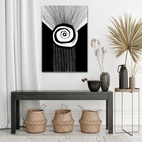 Simple Abstract Swirls Lines Black White Painting