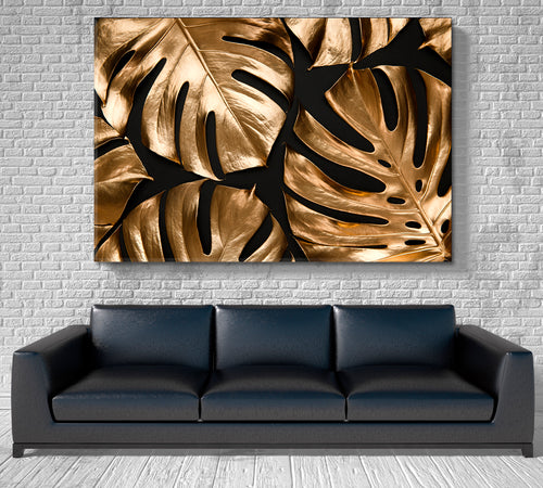 Golden And Black Tropical Leaves Trendy Luxury Floral Design Pattern