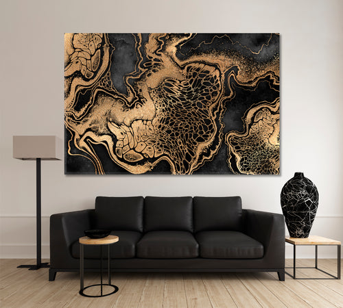 Luxury Black And Gold Abstract Marble With Veins Giclée Print