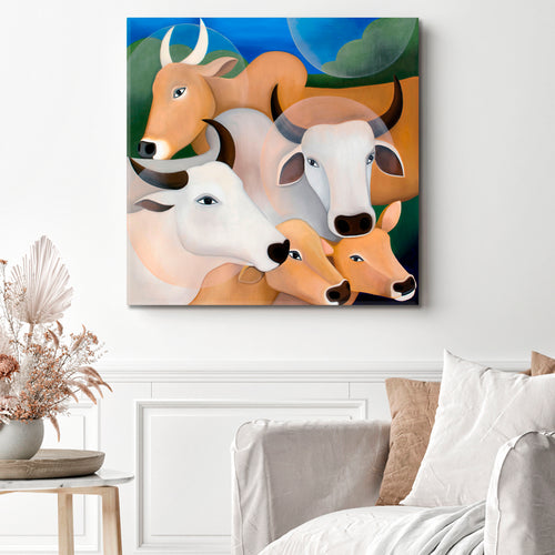 Cows Sacred Asian Animals Contemporary Fine Art