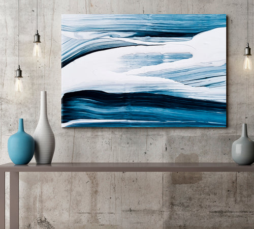 BLUE WHITE BRUSH STROKES Abstract Modern Artwork