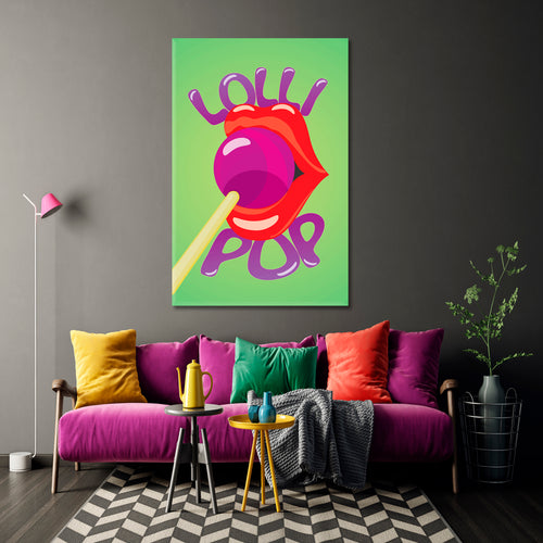 POP ART Lips & Lollipop Light Green Purple Red Colorful Poster