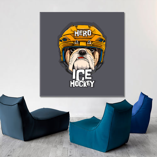Bulldog In Yellow Ice Hockey Helmet Poster