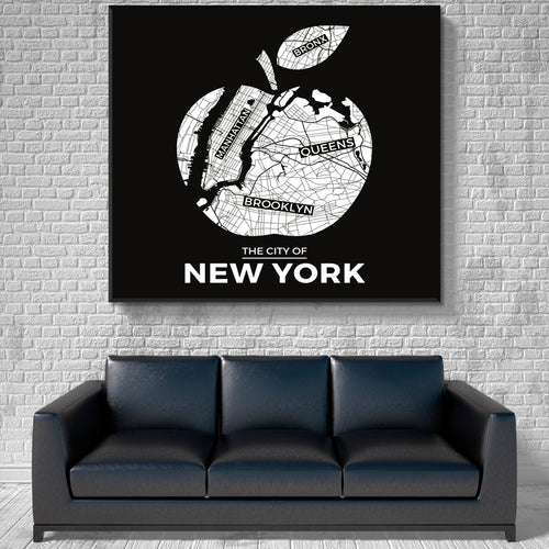 New York Big Apple City Map Typography Style Poster