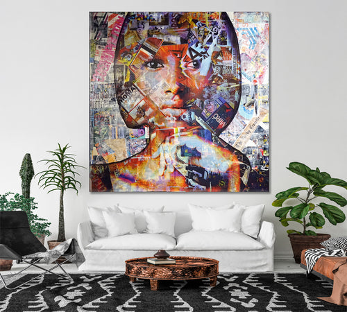 GIRL Focal Point in Abstract Art, Woman Face Grunge Style | Square