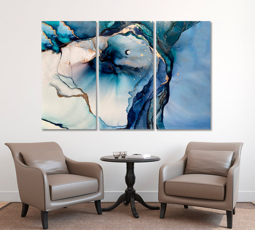 ABSTRACT CLOUDS Marble Blue Trendy Contemporary Fluid Poster
