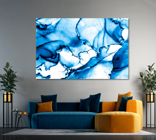Winter Tones Blue Ink Abstract Marble Veins