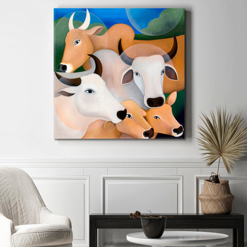 Cows Sacred Asian Animals Contemporary Fine Art