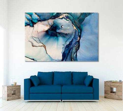 ABSTRACT CLOUDS Marble Blue Trendy Contemporary Fluid Poster