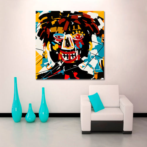 Doodle Expressionist Abstract Art Basquiat Style Trendy Canvas Print - Square