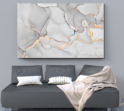 MARBLE Tender Gray White Transparent Waves Abstract Fluid Painting