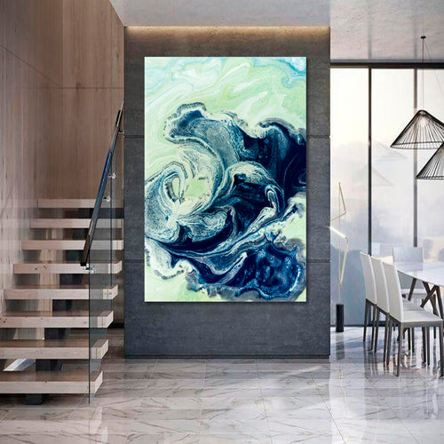 MARBLE Marbled Blue Green Abstract Liquid Pattern Fluid Oriental Style - Vertical