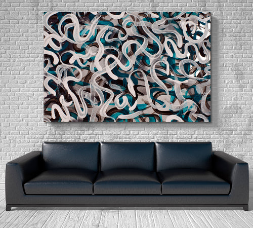 Pollock Style Vibe Cold Colors Etude Modern Abstract Expressionism Wavy Lines