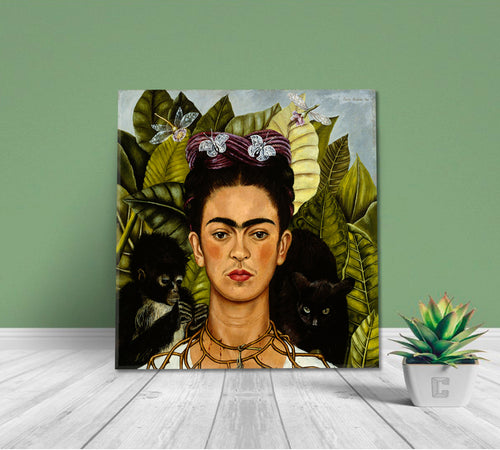 FRIDA KAHLO AND TOPICAL LEAVES - Square Panel