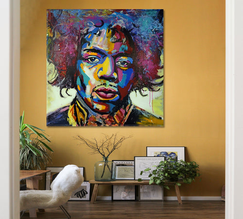 MODERN ART Jimi Hendrix Pop Art Grunge Basquiat Style Trendy Canvas Print - Square