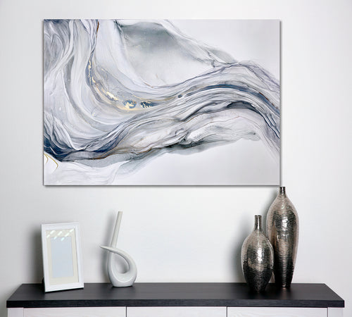 Beautiful Tender Blue Gray Abstract Waves Marble Effect Painting