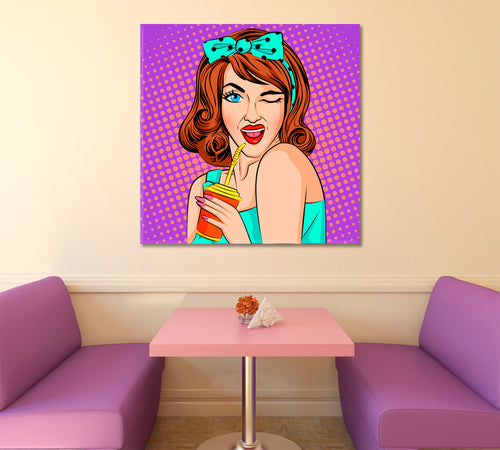 Pop Retro Style Lady with Cola Drink